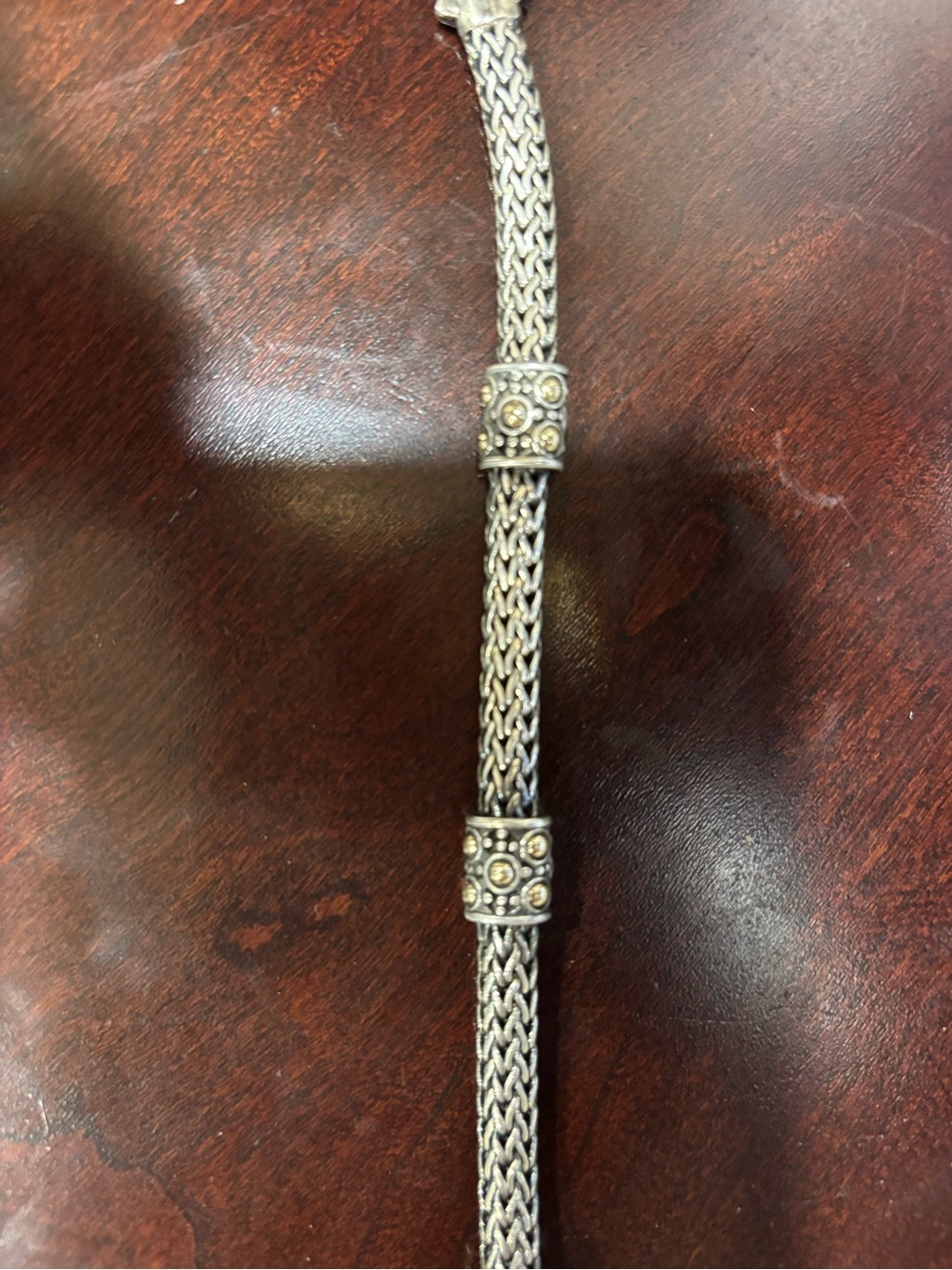 John Hardy Silver and Gold Braided Station Bracelet with Decorative Beads - Picture 9 of 10